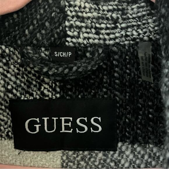 GUESS Women’s Coat Black White Plaid Wool Blend Jacket Coat Size S Y2K Old Money - Picture 3 of 6